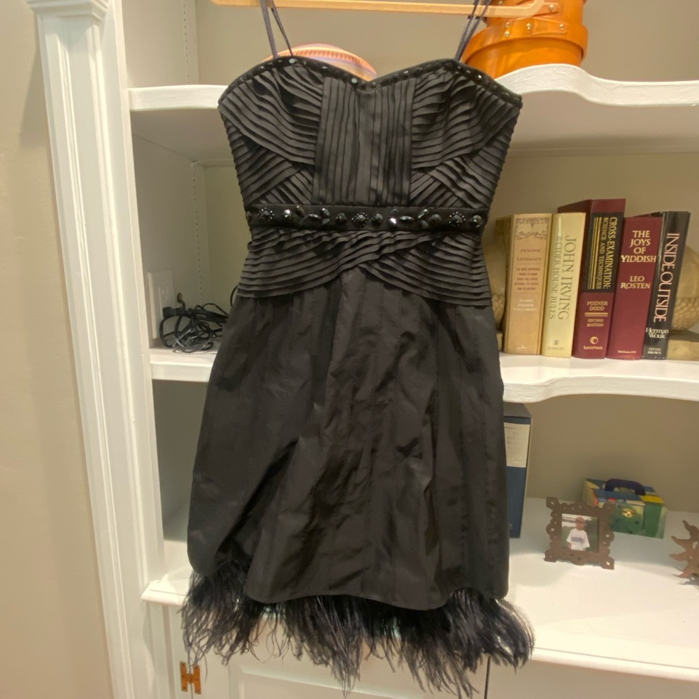 BCBG strapless dress with feathers!